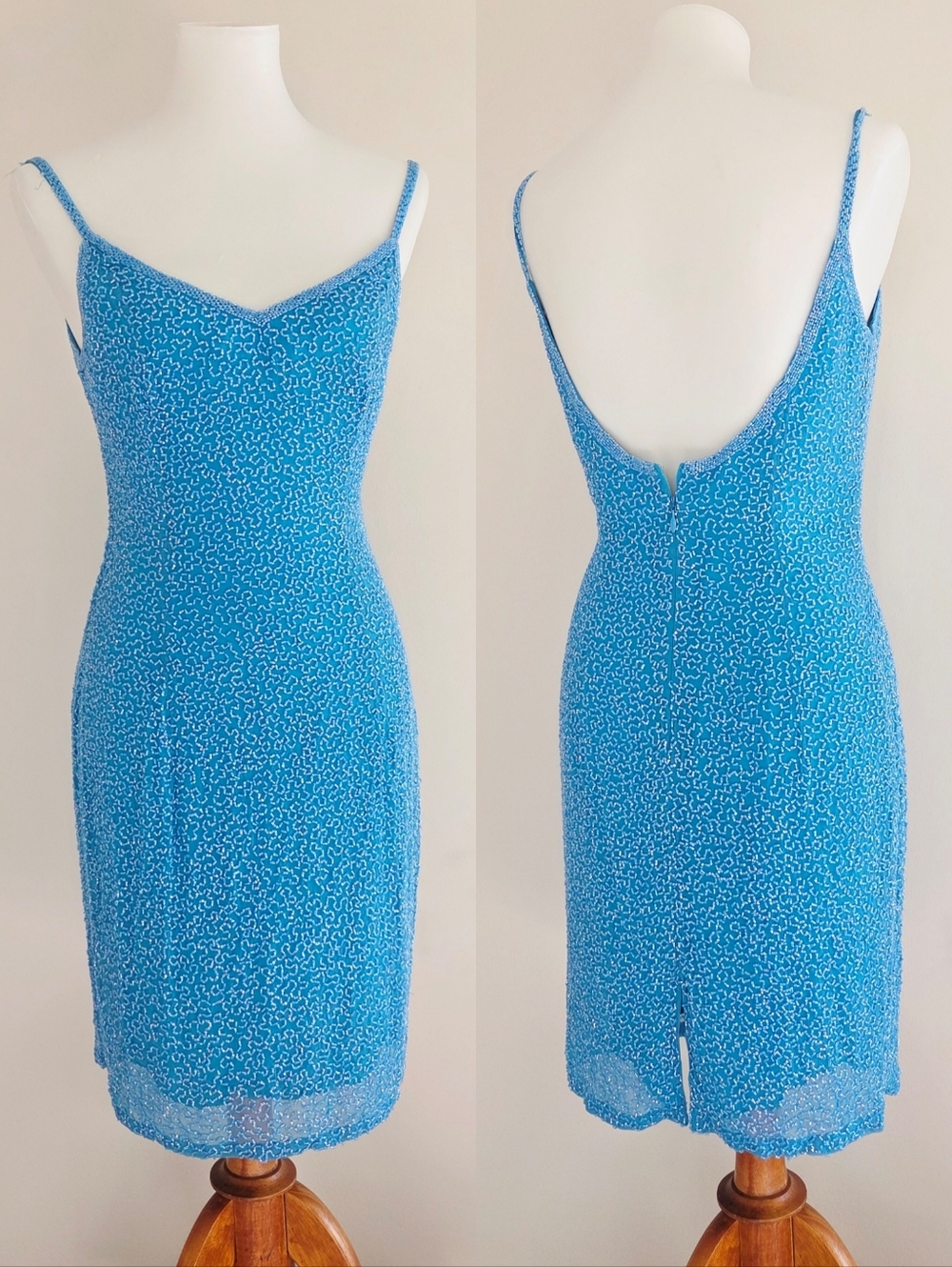 Niteline Vintage  Low Back Fully Beaded Sky Blue Dress Size 10